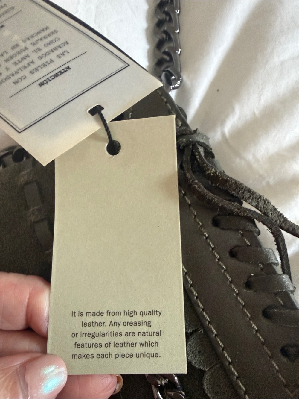 Zara nwt Olive Green Suede & Leather Chain Crossbody Bag - Picture 4 of 13